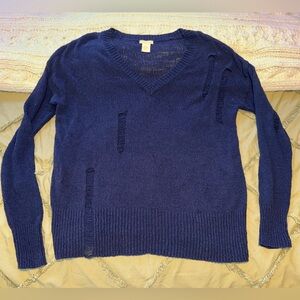 Sweet Romeo V-Neck distressed Navy Sweater
